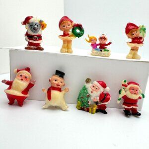 Vintage Christmas Figurines Set Of 8 Plastic Holiday Decorations
